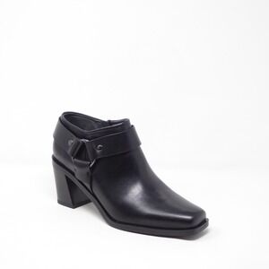 Sarto Women Booties Black Leather Imogen Square Toe Harness Ankle Boots 9M
